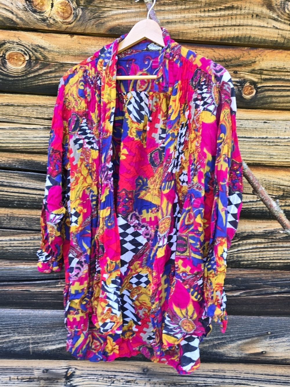 Take Away 80's Gauzy Cotton Art Rainbow Multicolor Abstract Print Oversize TOP M